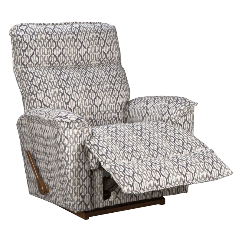 Patterned Rocker Recliner with Wood Handle and Split Back