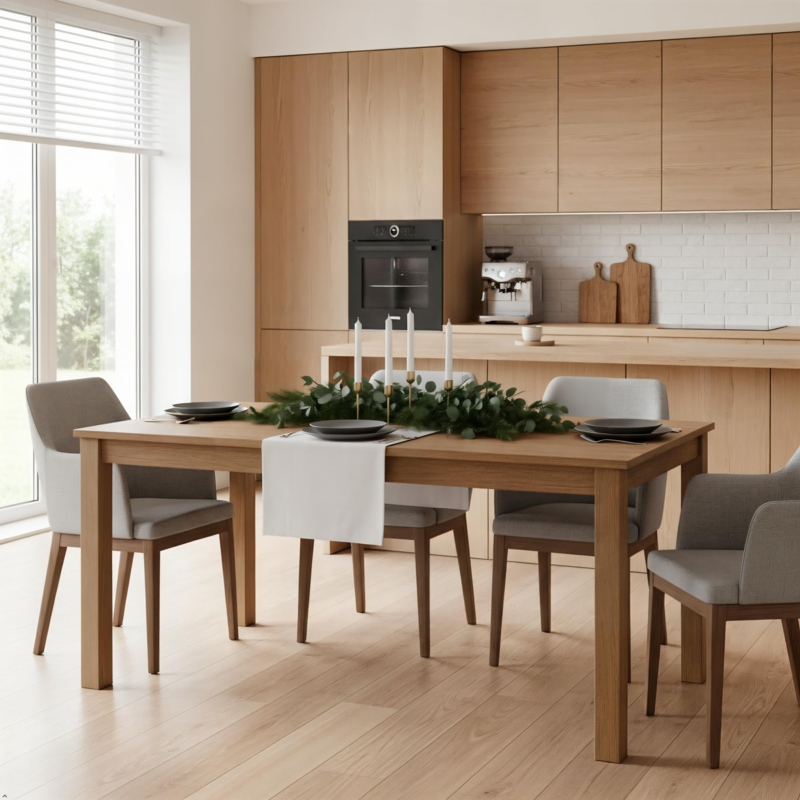 Pecan Wood Dining Table Rectangular Scandinavian Minimalist Style