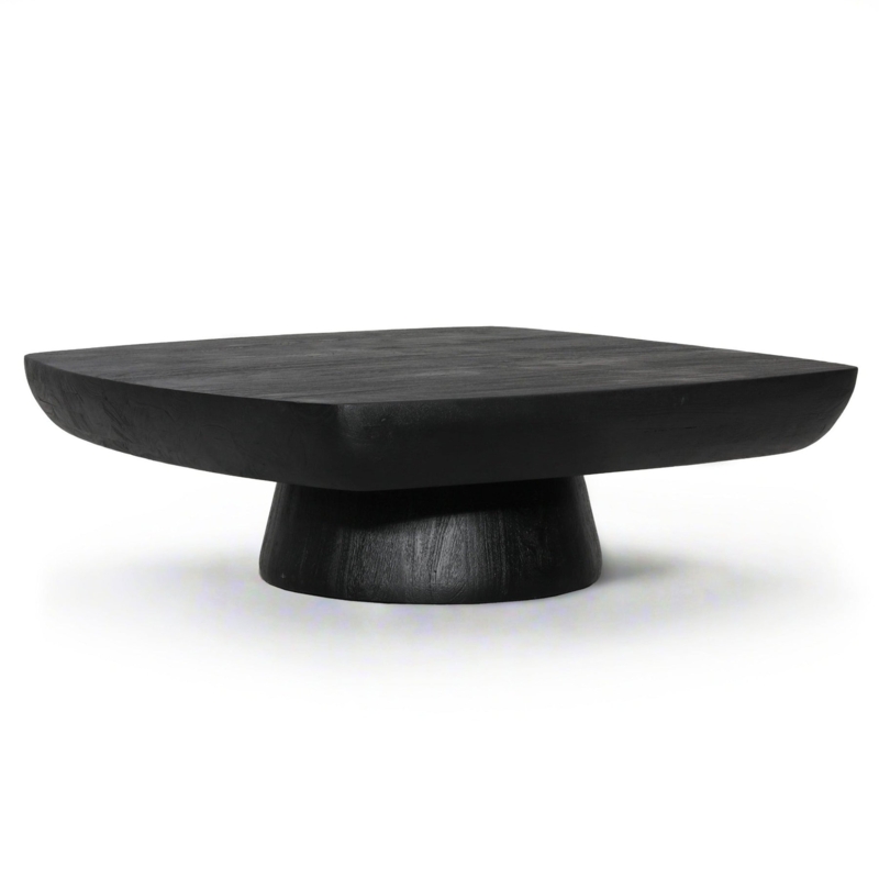 Pedestal Base Coffee Table with Thick Top and Soft Rounded Edges