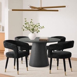 Pedestal Dining Set Black Textured Curved Chairs Pedestal Table