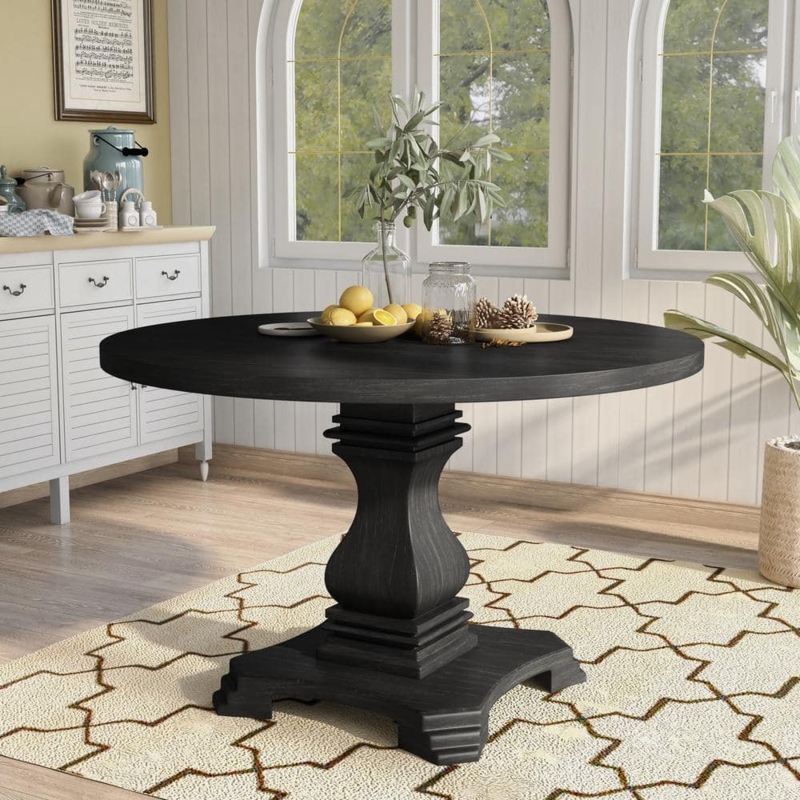 Pedestal Dining Table Round Charcoal Finish Transitional Farmhouse