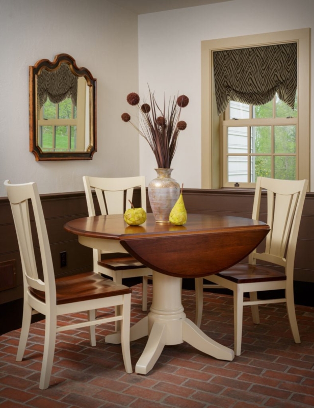 Pedestal Drop Leaf Table Cream And Brown Traditional Amish Table