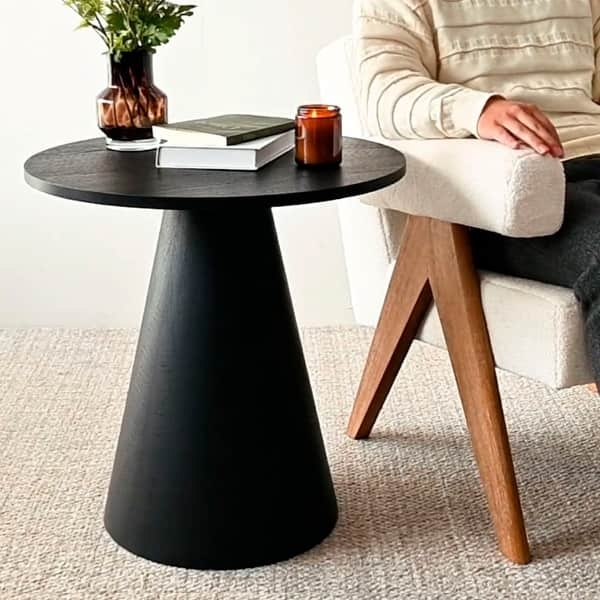 Pedestal End Table Conical Base Matte Black Modern