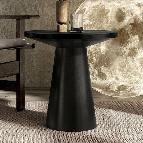 Pedestal End Table Matte Black Cone Base Sculptural