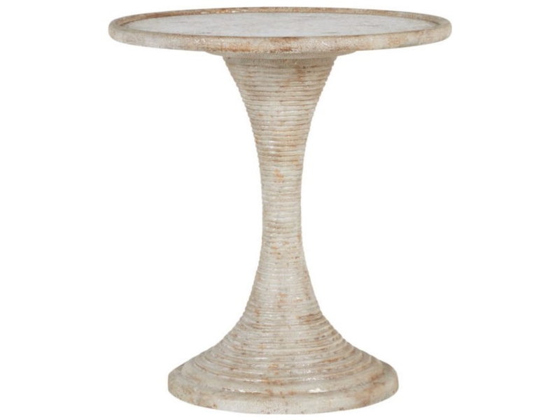 Pedestal Side Table, Ribbed Hourglass Shape, Distressed Finish