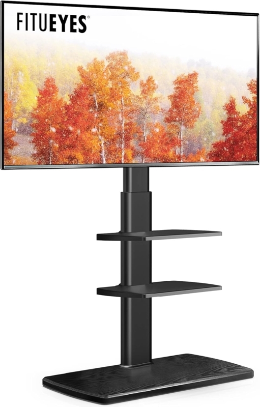 Pedestal Tv Stand Tall Black Frame Wood Textured Base Shelves