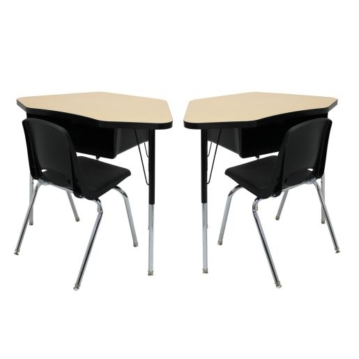 Petal Desk Set Maple Black Integrated Storage Bin Adjustable Chrome