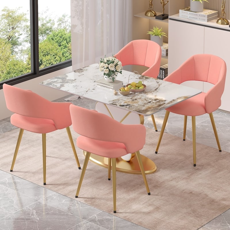 Pink Velvet Dining Chairs with Gold Tapered Legs Set