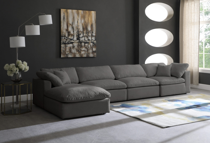 Plush Modular Sectional featuring Overstuffed Charcoal Cushions