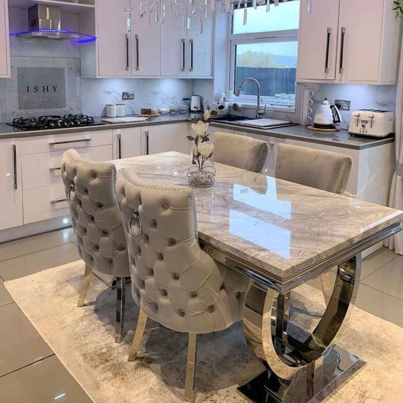 Polished Chrome Dining Room Set with Tufted Ring Pull Chairs