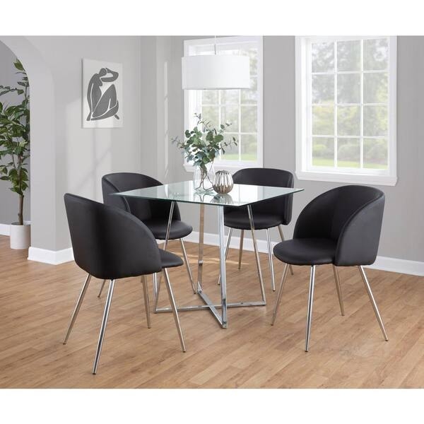 Polished Chrome X-Base Dining Table Square Glass Top Barrel Chairs