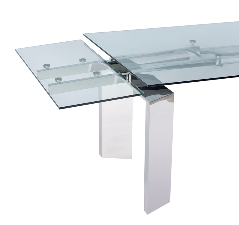 Polished Metal Extension Table, Glass Top with Visible Mounting Discs