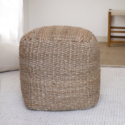 Pouf Ottoman Braided Jute Natural Fiber Square Shape Coastal Style