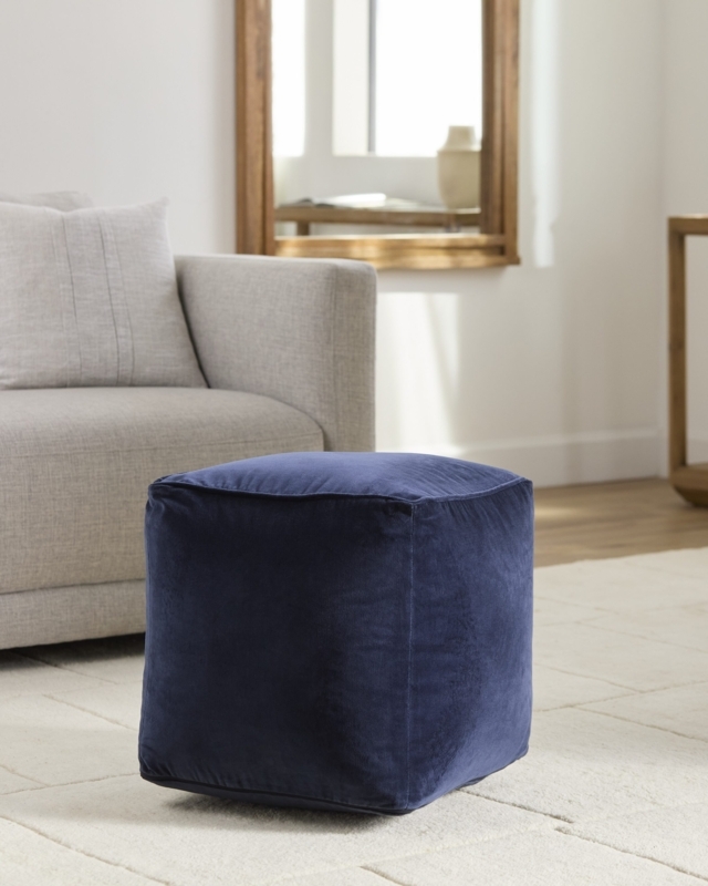 Pouf Ottoman Channel Tufted Velvet with Wooden Base