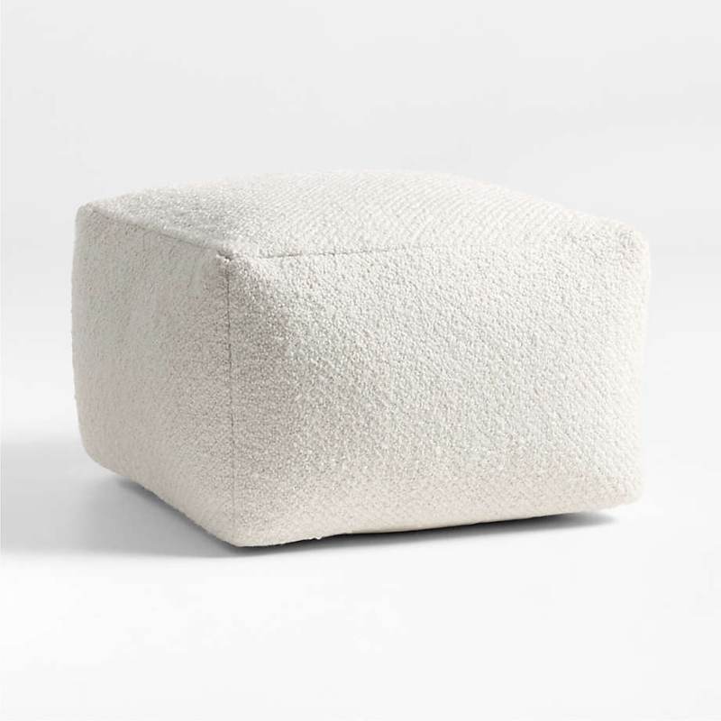 Pouf Ottoman Chunky Woven Ivory Performance Fabric Cube
