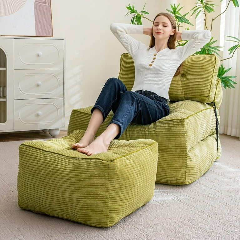 Pouf Ottoman, Olive Green Ribbed Corduroy Square Floor Seat