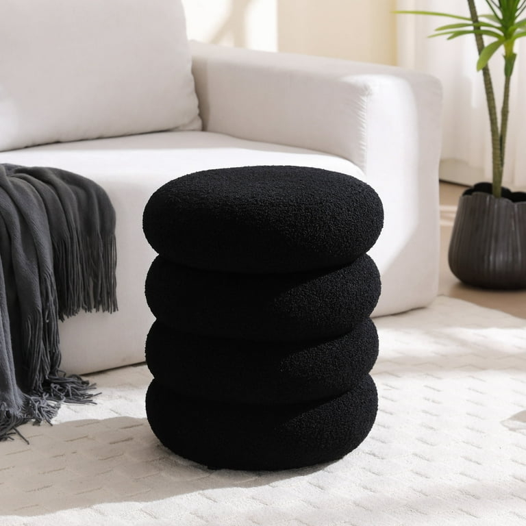 Pouf Ottoman Tiered Boucle Stacked Silhouette Vanity Stool