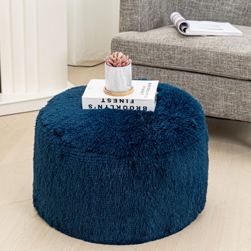 Pouf Round Shaggy Long Pile Textured Floor Seating