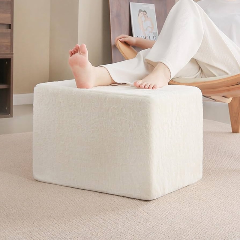 Pouf Square Plush Fuzzy Surface Cream Minimalist Floor Seating