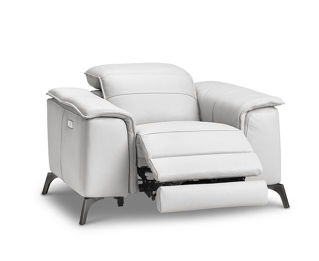 Power Headrest Recliner with Tapered Metal Legs, White Leather Like