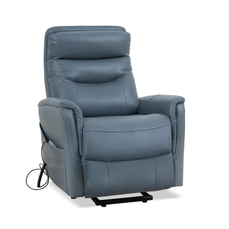 Power Lift Recliner: Azure Blue Leather-like Articulating Headrest