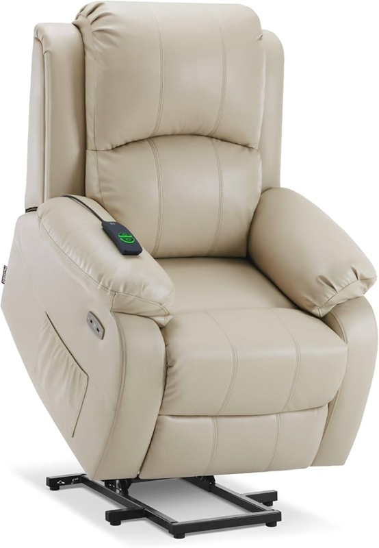 Power Lift Recliner Beige Pillow Top Arms Segmented Back Traditional