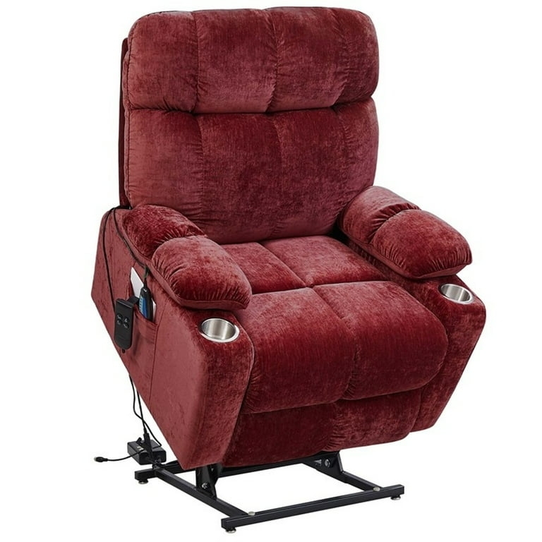 Power Lift Recliner Chair, Red Velvet Upholstery Massage Heat