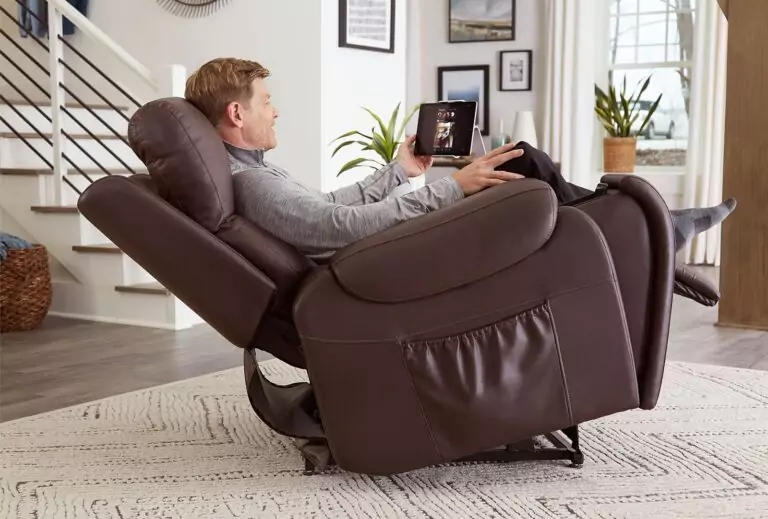 Power Lift Recliner Dark Brown Leather-Like Side Pocket