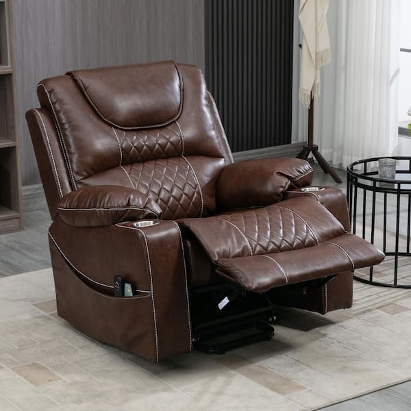 Power Lift Recliner featuring Brown Diamond Quilting and Cup Holders