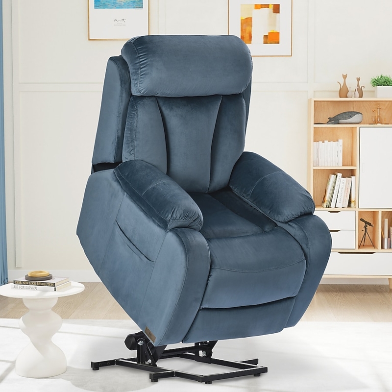 Power Lift Recliner Navy Velvet Segmented Backrest Plush