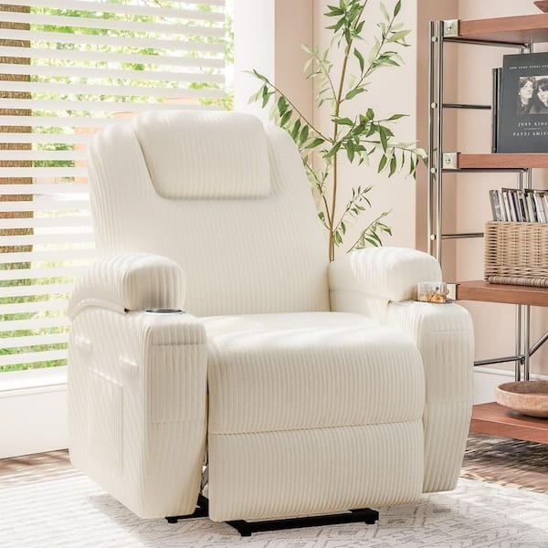 Power Lift Recliner Ribbed Corduroy Side Pocket Cup Holders