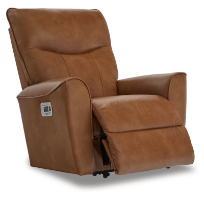 Power Recliner Camel Brown Leather-Like with Lumbar Support Wall Hugger
