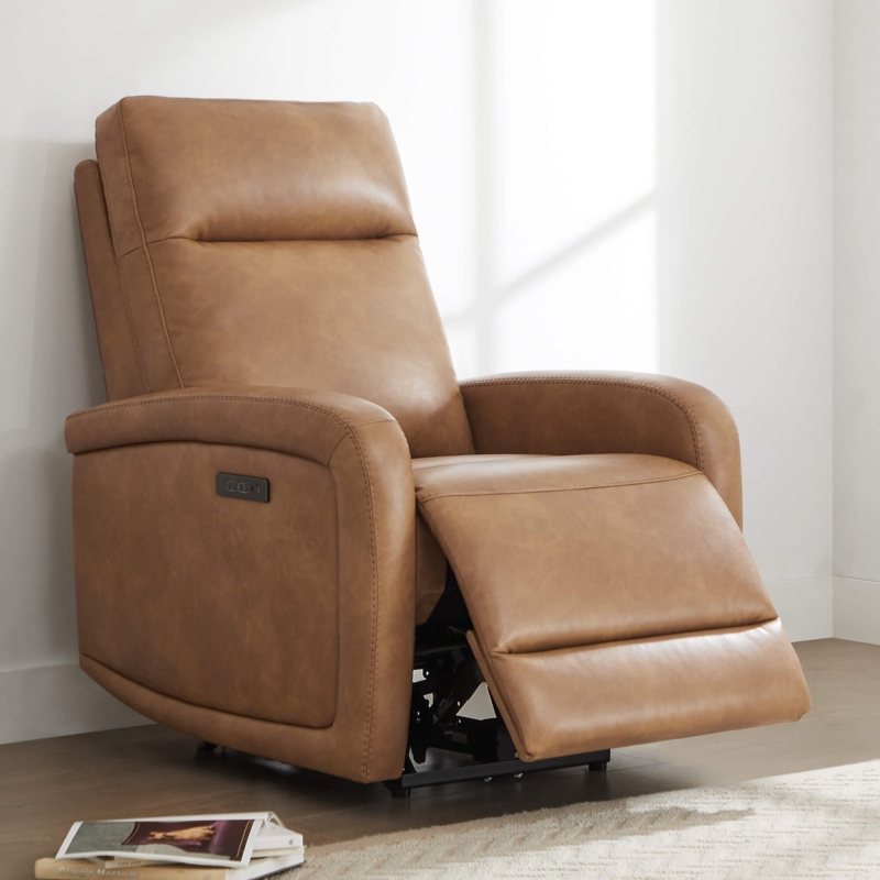 Power Recliner Camel Leather-Like Wall Hugger with Top Stitching RV Chair