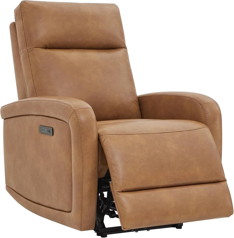 Power Recliner Chair Cognac Leather-Like with Adjustable Headrest Armchair