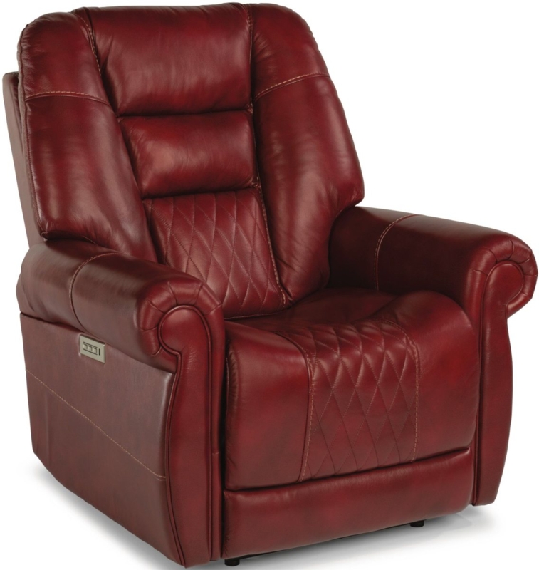 Power Recliner Chair, Dark Red Diamond Quilted Leather-Like