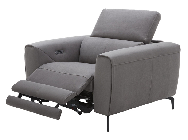 Power Recliner Chair Grey Fabric Slim Metal Legs