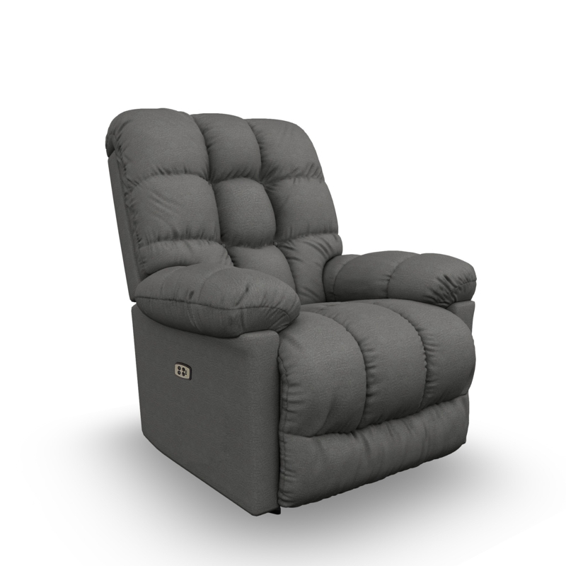 Power Recliner Charcoal Grey Channeled Back Overstuffed Power Chair