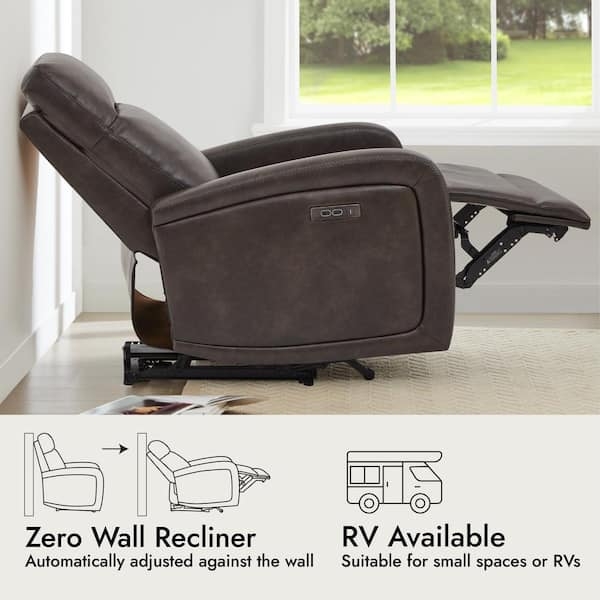 Power Recliner Chocolate Brown Leather-Like Zero Wall with USB Port