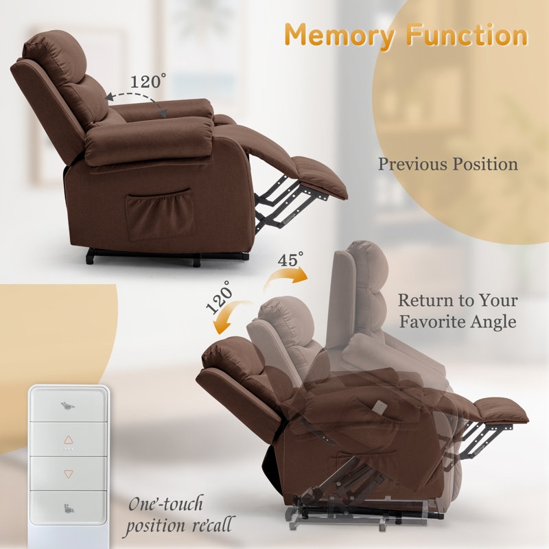 Power Recliner Cocoa Brown Memory Function One-Touch Position Recall
