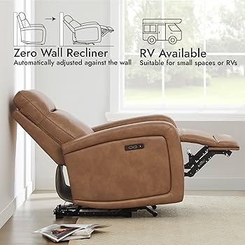 Power Recliner Cognac Brown Zero Wall RV Friendly Seating