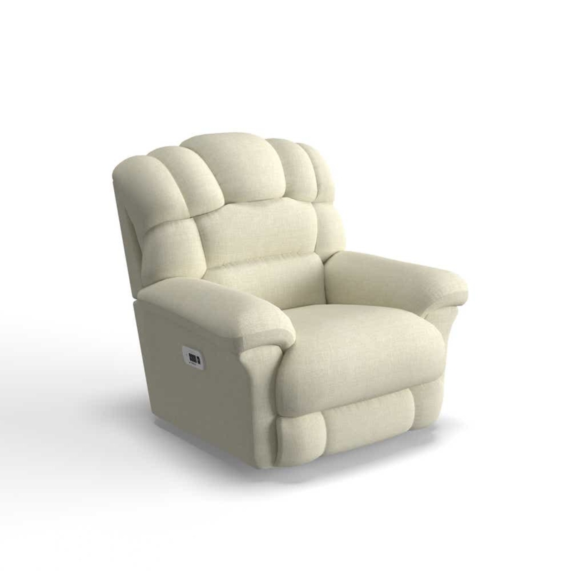 Power Recliner Cream Pillowed Backrest Overstuffed Chair