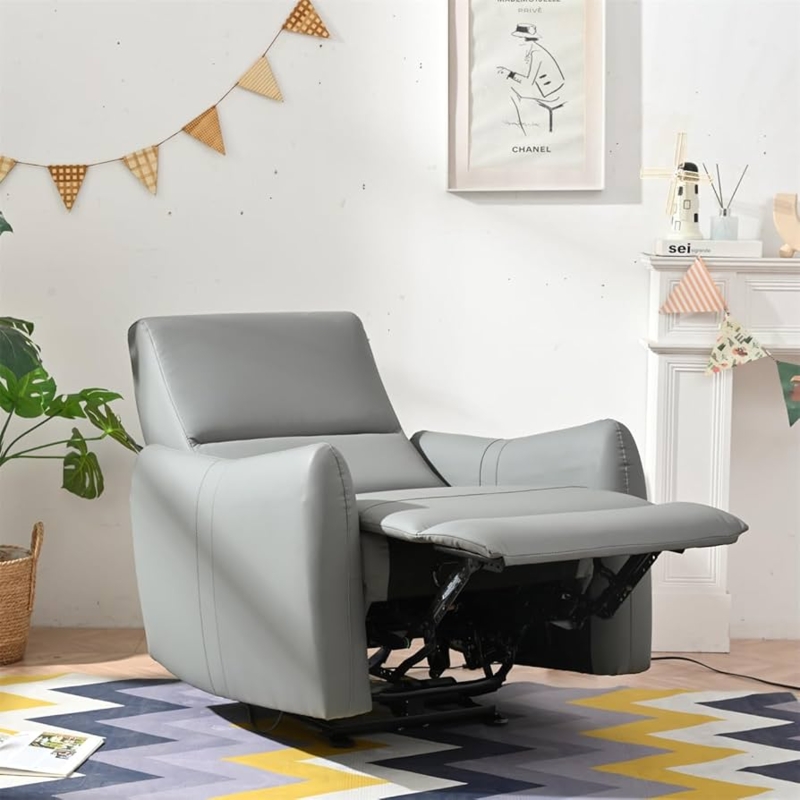Power Recliner in Light Gray with Track Arms, Modern Reclining Chair