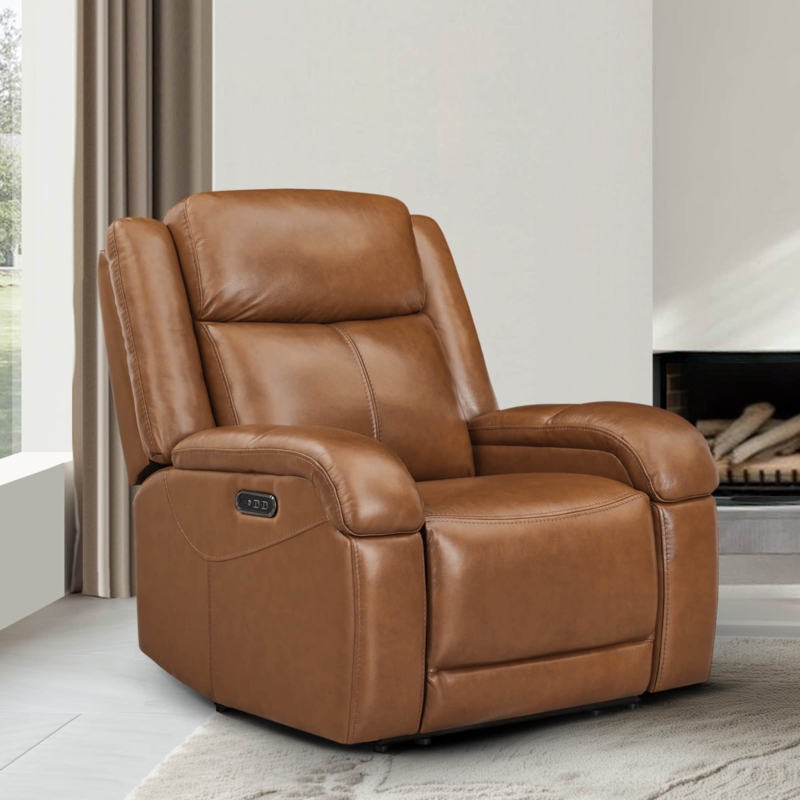 Power Recliner Leather Wall Hugger with Power Headrest & Track Arms
