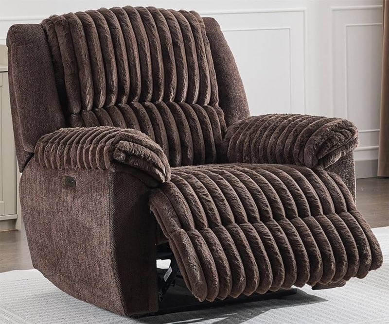 Power Recliner: Oversized Ribbed Faux Fur Zero Gravity Seat
