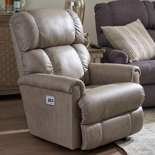 Power Recliner Tan Leather-Like Triple Bolster Back Plush Seating