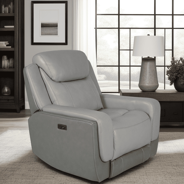 Power Recliner Two-Tone Gray Leather-Like Zero Gravity