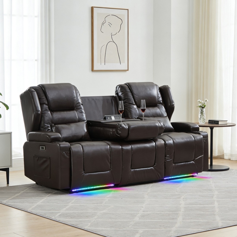 Power Recliner with Console and Pillow-Top Arms