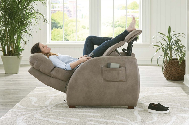 Power Recliner with Side Pocket & Motorized Recline, Taupe Upholstered