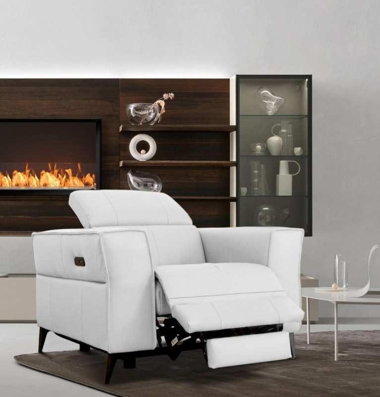 Power Reclining Armchair with Box Arms, Adjustable Headrest Leather Look