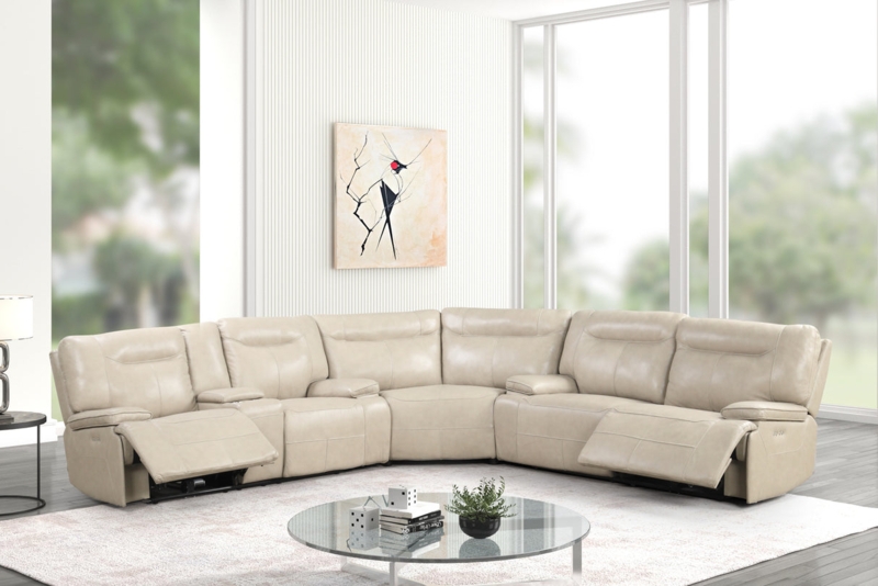 Power Reclining Sectional Leather-Like with Adjustable Headrests